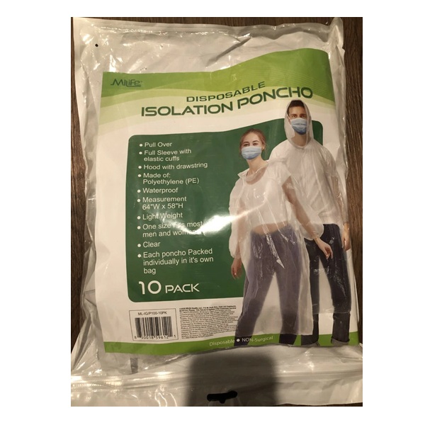 New MiLife Clear Disposable Isolation Ponchos - Pack of 10 - One Size Fits All
